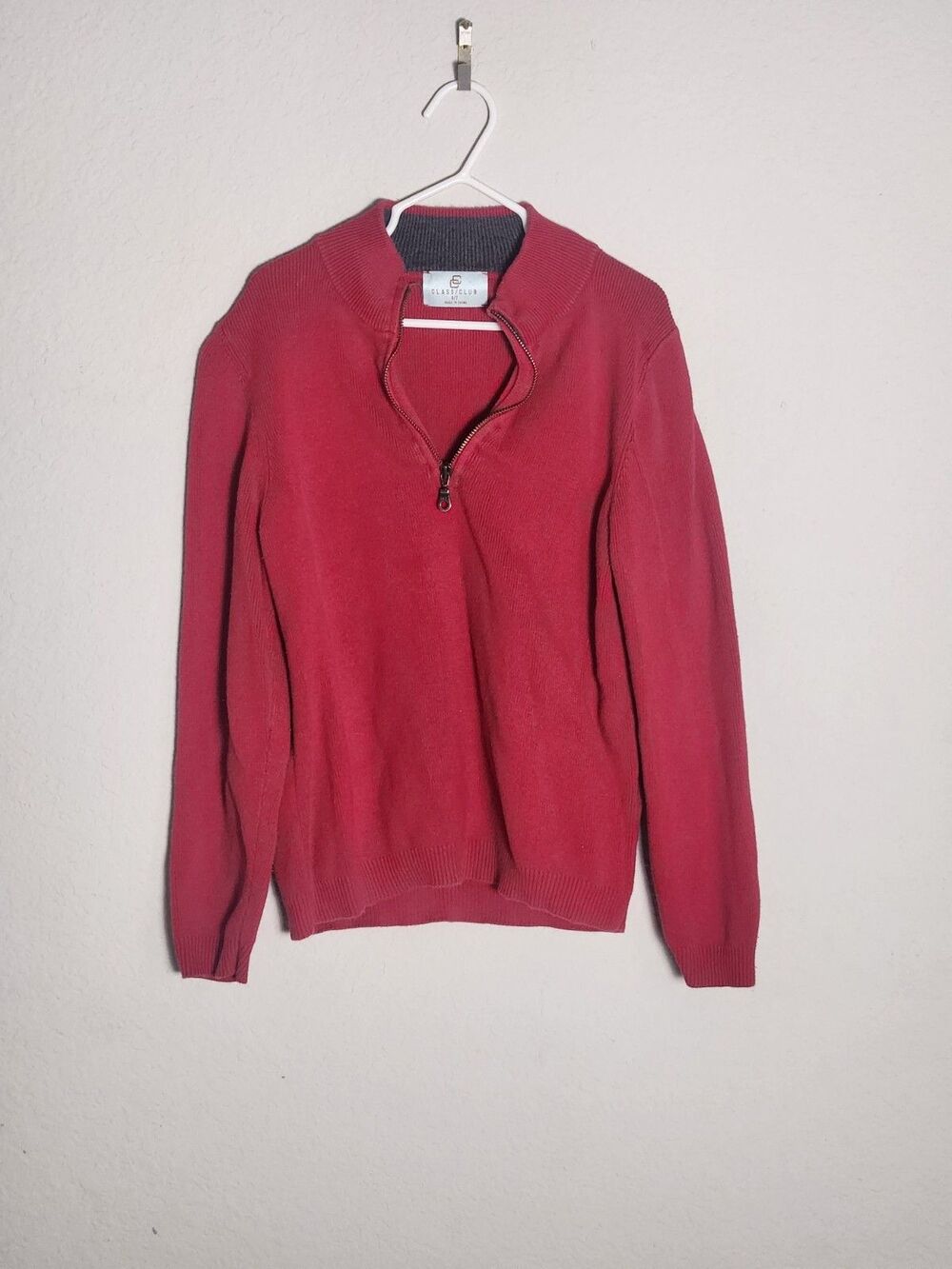 Class Club Boys Red 1/4 Zip 100% Cotton Sweater Size 6/7 Long Sleeve Mock Neck